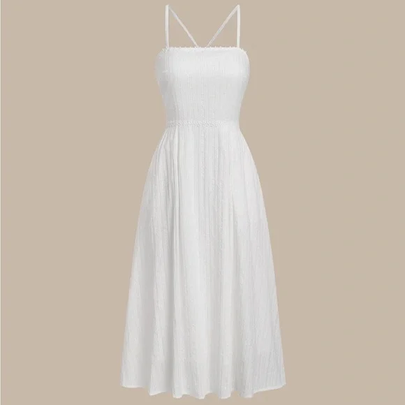 White Pocket A-Line Slip Midi Dress - Picture 6 of 8